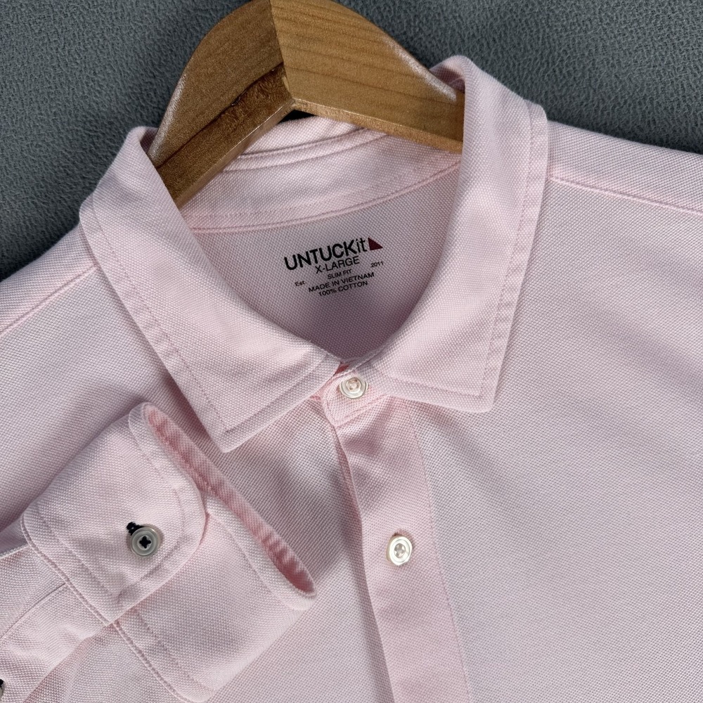 UNTUCKit Shirt Mens XL Pink Slim Fit Pique Knit Colorful Smart Casual Office